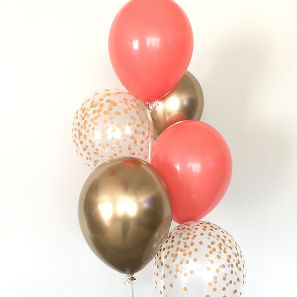 Coral and Gold Balloons | Coral Balloons | Coral and Gold Bridal Shower Decor | Gold and Coral Baby Shower Decorations