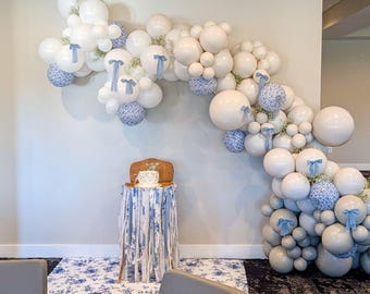 Blue Bow Balloon Garland | Coquette Blue Bow Baby Shower | Cream and Blue Winter Wonderland First Birthday | Some Bunny is One | Bow Bridal