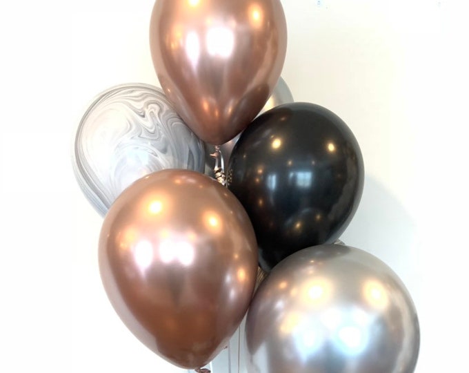 Chrome Rose Gold and Silver Balloons | Rose Gold Bridal Shower Decor | Rose Gold and Black Balloons | Silver and Rose Gold Birthday Decor