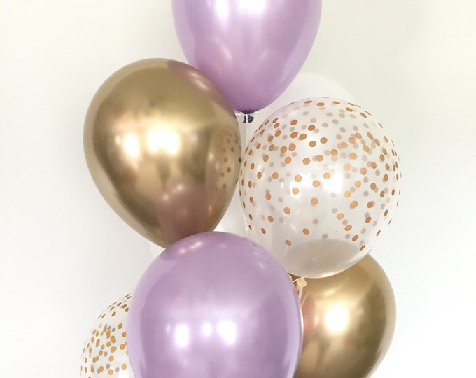 Lavender Balloons | Lavender and Gold Balloons | Lavender Bridal Shower Decor | Lilac Baby Shower Decor | Purple and Gold Birthday