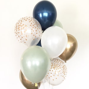 Sage Green Balloons | Green and Navy Balloons | Light Green Wedding Decor | Green and Gold Balloons |Sage Green Bridal Shower Decor