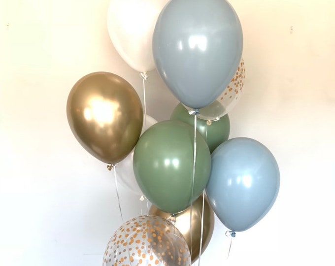 Fog Blue and Green Balloons | Eucalyptus Balloons | Beach Bridal Shower | Dusty Blue Baby Shower Decor