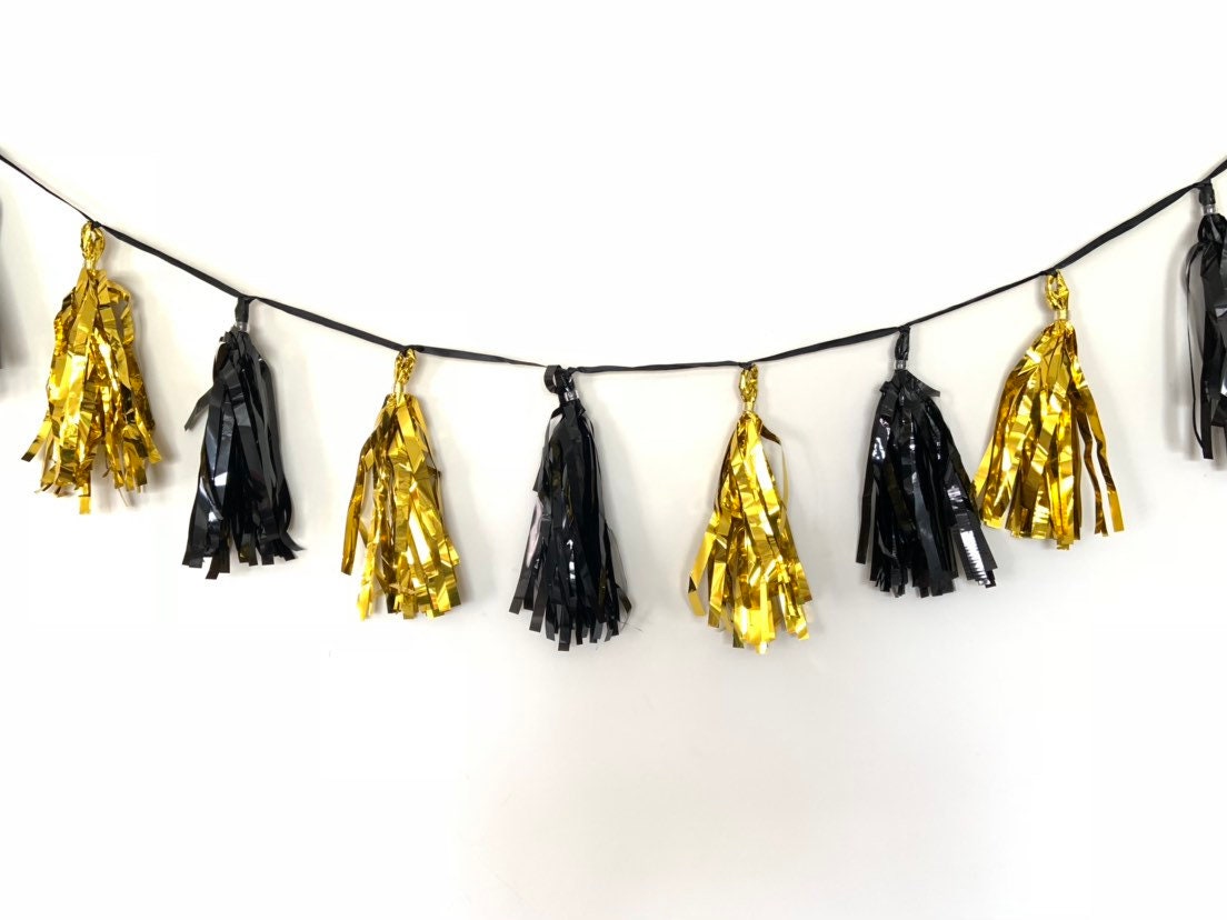 Black and Gold Tassels | Junbo Balloon Tassels | Gold Bridal Shower