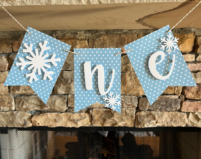 Blue Snowflake High Chair Banner | Blue Winter One Banner | Winter ONEderland One High Chair Banner | Snowflake First Birthday Photo Shoot