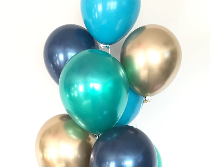 Green and Navy Balloons | Navy and Gold Balloons | Teal Bridal Shower Decor | Its A Boy Baby Shower Decor | Teal and Navy Birthday