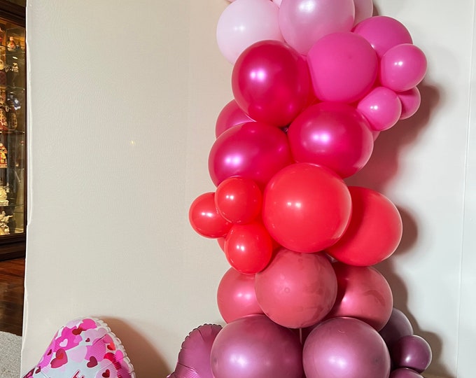 Valentines Day Balloon Garland | Red and Pink Baby Shower Decor | Moody Valentine Bridal Shower | Red and Pink Balloons