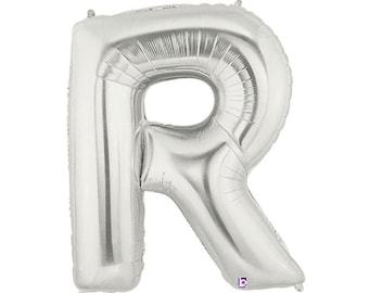 Silver Letter R Balloon | Jumbo 40” Letter R Balloon Silver Birthday Balloons | Mylar Letter Balloons | Large Silver Mylar Balloons