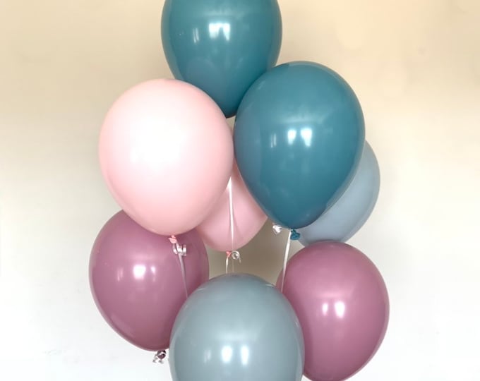 Pastel Galaxy Balloons | Pale Pink and Blue Balloons | Dusty Blue and Mauve Bridal Shower Decor | Gender Reveal Baby Shower