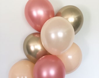 Rose Gold Balloon Bouquet | Chrome, Blush, Peach, Party Decor (8-Count)