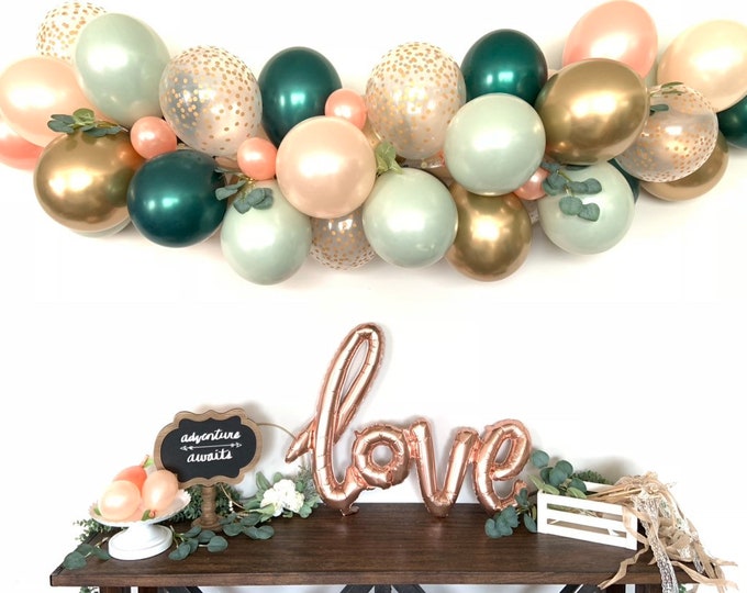 Sage Green Balloon Garland DIY Kit | Sage Green and Blush Bridal Shower Decor | Peach and Green Baby Shower | Wedding Balloon Garland Photo