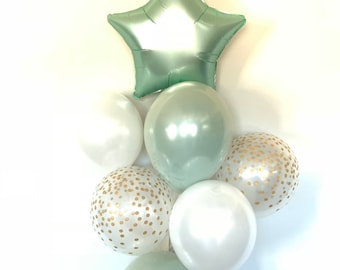 Twinkle Little Star Balloons | Twinkle Little Star Baby Shower Decor | Sage Green Balloons | Sage and White Balloons | Light Green Baby
