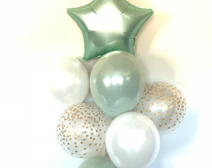 Twinkle Little Star Balloons | Twinkle Little Star Baby Shower Decor | Sage Green Balloons | Sage and White Balloons | Light Green Baby