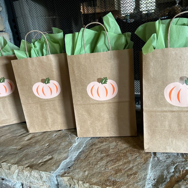 Little Pumpkin Kraft Gift Bags | 8” x 4.75” x 10” Sized Kraft Bags | Fall in Love Bridal | Pumpkin Birthday Party| Little Pumpkin Favor Bags