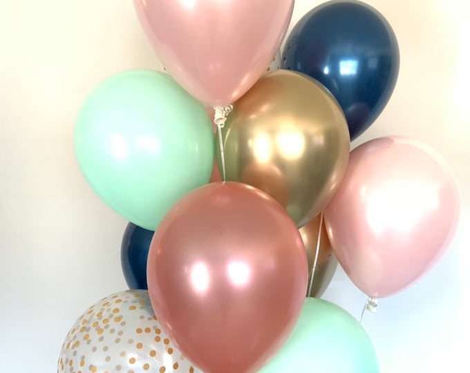 Pink Blush Balloons | Blush Mint and Navy Balloons | Navy and Blush Balloons | Blush Bridal Shower Decor | Blush Baby Shower