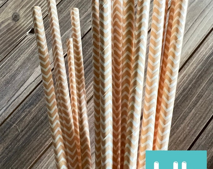 Peach Chevron Straws | Peach Party Decor | Peach Paper Straws | Peach Bridal Shower Decor | Peach Baby Shower | Sweet As A Peach