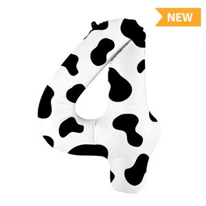 Cow Print Number 4 Balloon | Cow 4th Birthday Balloons | Western Mylar Number Balloons | Large Foil Balloons | Barnyard Birthday Balloons