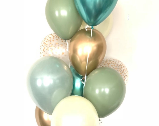 Green and Ivory Balloons | Light Green Wedding Decor | Green and Gold Balloons | Chrome Green Balloons | Sage Green Bridal Shower Decor
