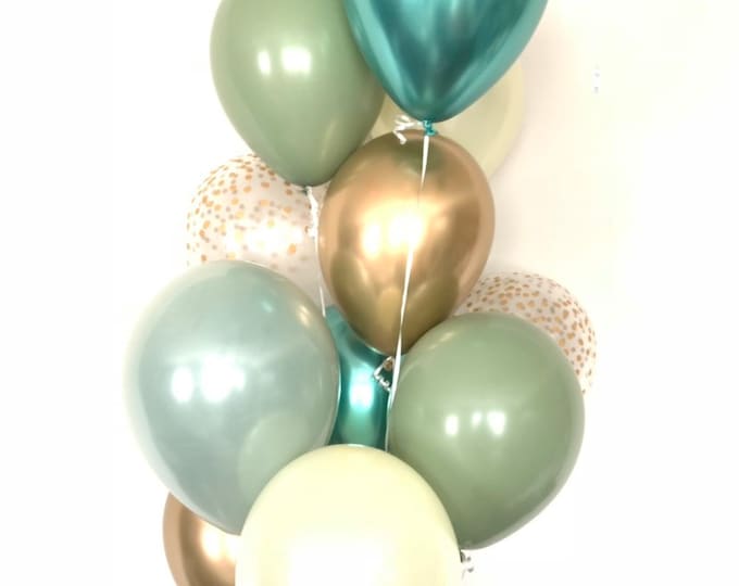 Green and Ivory Balloons | Light Green Wedding Decor | Green and Gold Balloons | Chrome Green Balloons | Sage Green Bridal Shower Decor