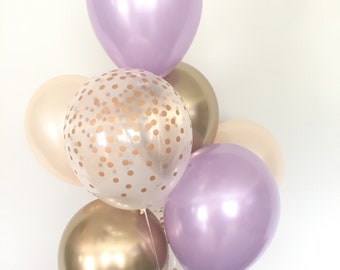Lavender Peach Balloon Bouquet | Gold Confetti Decor (8-Count)