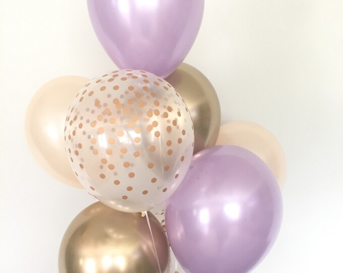 Lavender Balloons | Lavender and Gold Balloons | Purple Bridal Shower Decor | Lilac Baby Shower Decor | Lavender and Peach
