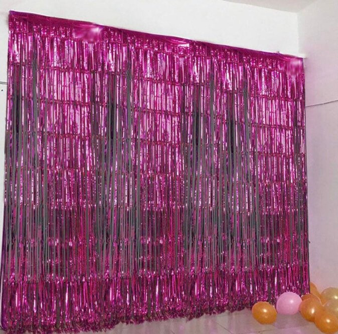 Pink Backdrop for Pink Party Decorations - Pink Foil Fringe