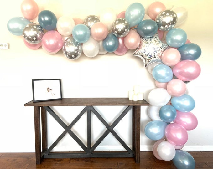 Pink Blush & Slate Blue Snowflake Balloon Garland DIY Kit | Baby It's Cold Outside Baby Shower | Winter Wonderland Gender Reveal Baby Shower