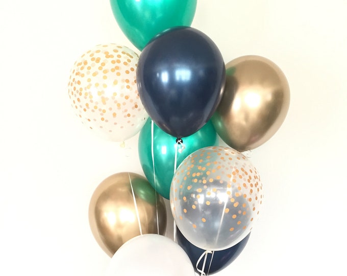 Green, Navy and White Balloons | Navy Birthday Balloons | Little Man Baby Shower Decor | Hunter Green Balloons | Wild One Birthday Party