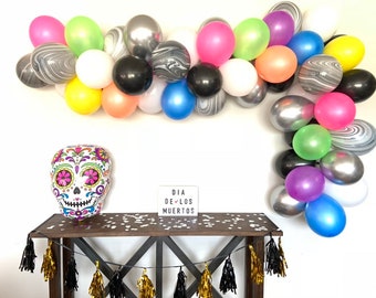 Dia de los Muertos Balloon Garland | Sugar Skull Party Decor | Halloween Party Decor | Halloween Balloon Garland Kit | Neon Balloons