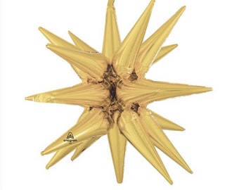 35” Gold Star Balloons | Air-Fill Only Gold Star Balloon | Gold Birthday Party Decor | Galaxy Birthday Balloons | Gold Starburst