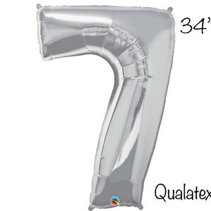 Silver Number 7 Balloon | Seventh Birthday Balloons | Mylar Number Balloons | Large Foil Balloons | 17th Birthday Balloons