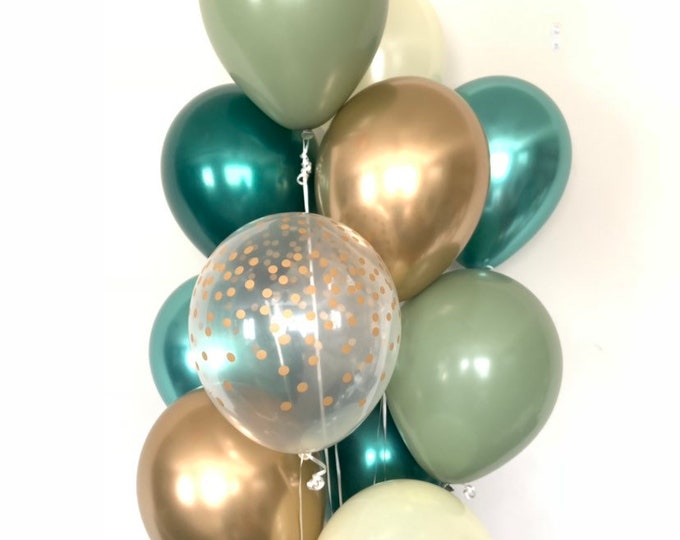 Green and Ivory Balloons | Light Green Wedding Decor | Green and Gold Balloons | Eucalyptus Balloons | Dark Sage Green Bridal Shower Decor