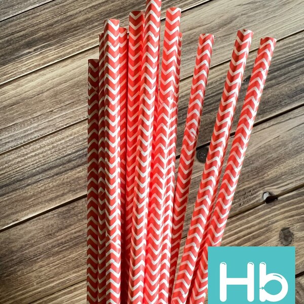 Coral Chevron Straws | Coral Paper Straws | Coral Baby Shower | Boho Straws | Coral Bridal Shower | Coral Birthday Party Straws