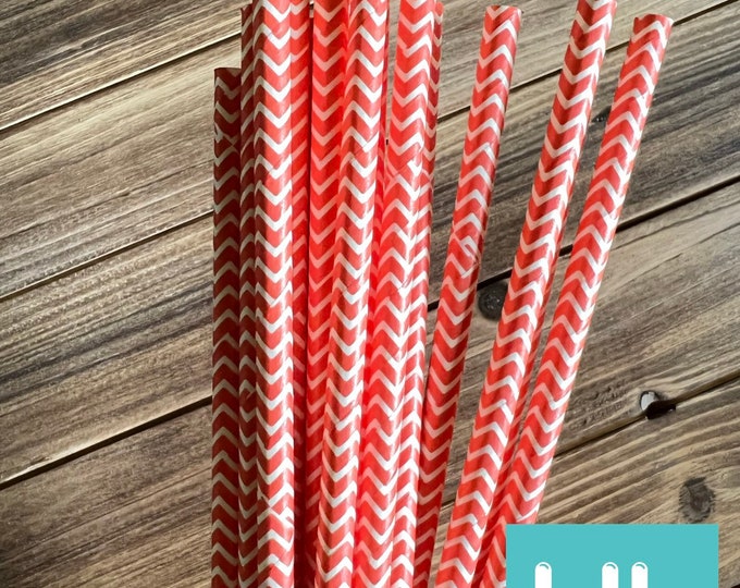 Coral Chevron Straws | Coral Paper Straws | Coral Baby Shower | Boho Straws | Coral Bridal Shower | Coral Birthday Party Straws