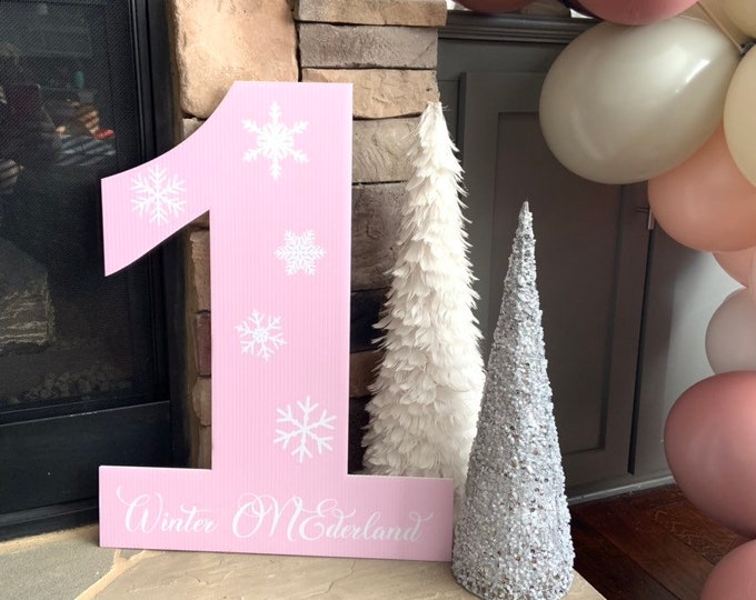 Pink Number 1 Yard Sign | Winter ONEderland First Birthday Sign | Pink Winter ONEderland Birthday | Pink Snowflake Number One Yard Sign