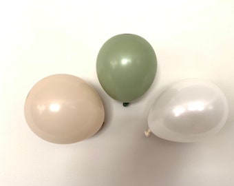 Mini Eucalyptus Balloons | Mini White Sand Balloons | Mini 5” Latex Balloons | Green Baby Shower Decor | Mini White Balloons