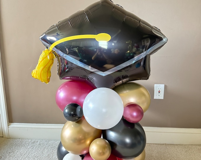 Graduation Balloon Tower Kit | Congrats Grad Balloon Tower | 2024 Grad Cap Balloon Display | Custom Graduation Balloons Party Decor