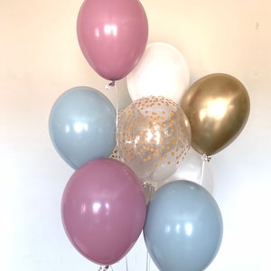 Pastel Galaxy Balloons | Canyon Rose and Blue Balloons | Dusty Blue and Mauve Bridal Shower Decor | Gender Reveal Baby Shower