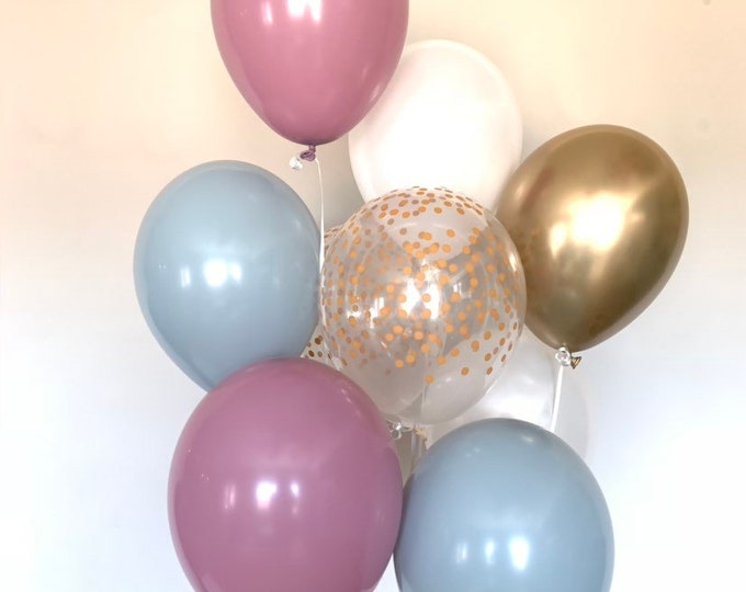 Pastel Galaxy Balloons | Canyon Rose and Blue Balloons | Dusty Blue and Mauve Bridal Shower Decor | Gender Reveal Baby Shower