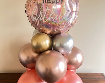 Rose Gold Happy Birthday Balloon Centerpiece | Rose Gold Birthday Balloons | Girl Birthday Balloons | Coworker Birthday Balloons