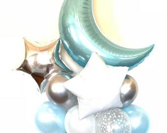 Twinkle Little Star Balloons | Blue Twinkle Little Star Baby Shower Decor | Moon and Star Balloons | Boy Baby Shower Balloons | Baby Sprinkl