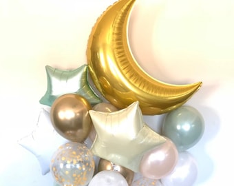 Twinkle Little Star Balloons | Twinkle Little Star Baby Shower Decor | Sage Green Balloons | Sage Green & White Balloons | Light Green Baby