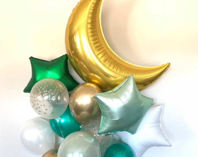 Twinkle Little Star Balloons | Twinkle Little Star Baby Shower Decor | Sage Green Balloons | Sage Green & White Balloons | Light Green Baby