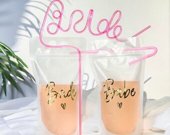 Gold Bride and Babe Drink Pouches with Straws | I Do Crew Drinks | Bachelorette Party Favors | Bride Drink Pouches | Babe Drink Pouches