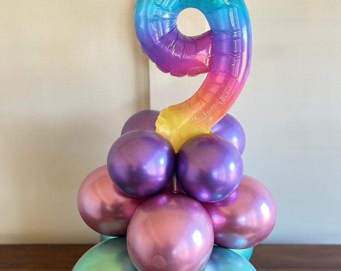 Ninth Birthday Balloon Centerpiece | 9th Birthday Balloons | Ninth Birthday Tabletop Balloons | Table Number 9