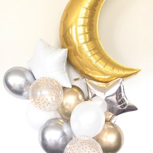 Twinkle Little Star Balloons | Gold and White Twinkle Little Star Baby Shower Decor | Moon and Star Balloons | Gender Reveal Balloons