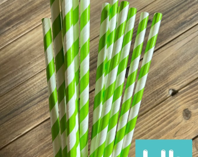 Lime Green Striped Straws | Apple Green Straws | Citrus Baby Shower | Little Cutie Straws | Citrus Bridal Shower Little Pumpkin Straws