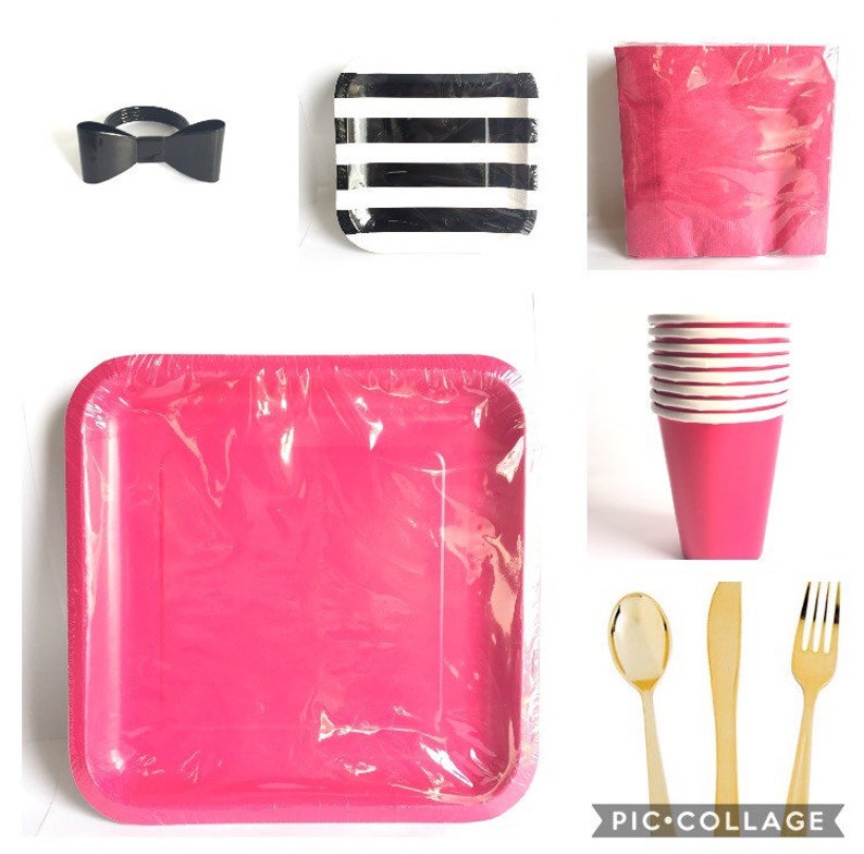 Kate Spade Party Tableware Hot Pink And Black Party Decor Etsy