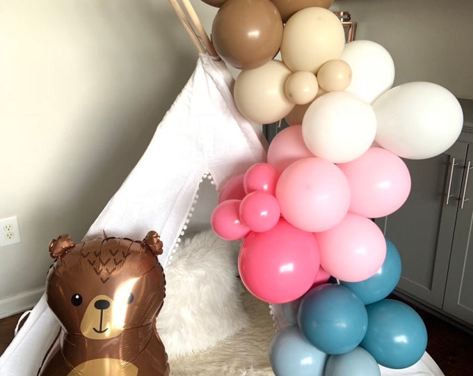 We Can Barely Wait Balloon Garland | Blue Bridal Shower Decor | Teddy Bear Gender Reveal Baby Shower Decor | Pink and Blue Baby