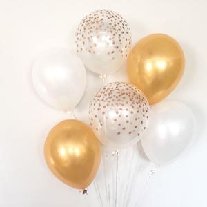 White and Gold Balloons | Gold Confetti Balloons | White Balloons | Gold Balloons | White and Gold Bridal Shower Decor | White and Gold Birt