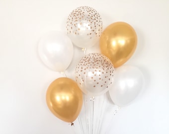 White and Gold Balloons | Gold Confetti Balloons | White Balloons | Gold Balloons | White and Gold Bridal Shower Decor | White and Gold Birt